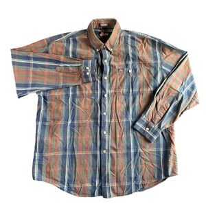 Justin Mens Plaid Long Sleeve Button Up Shirt XL 100% Cotton Casual Workwear